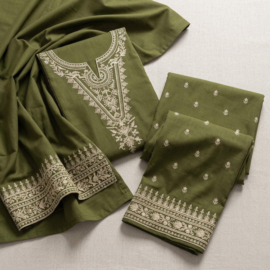 Green Lawn 2-Piece Women Suit with Embroidery for Weddings & Festivals