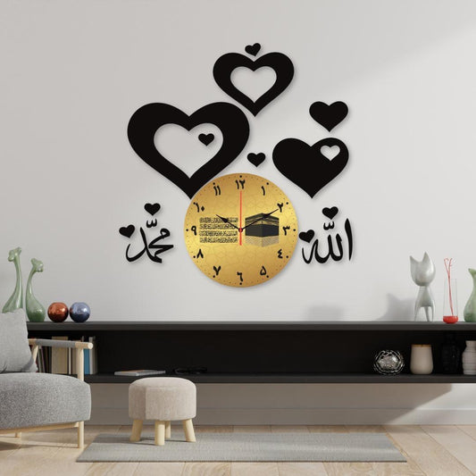 🕌 Islamic Calligraphy Wall Clock – 3D Black & Gold Premium Quartz Clock 🌙