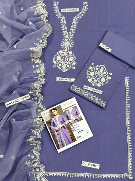 Purple Embroidered 3-Piece Lawn Suit for Women
