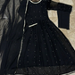 🖤 Elegant Black Pearl & Lace Chiffon Maxi Dress – 3-Piece Set
