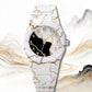 Men's Carbon Fiber Marble Watch White Gold