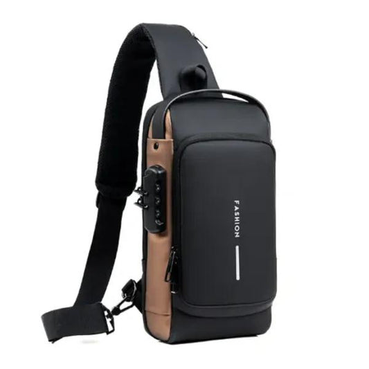 Men Waterproof Crossbody Bag Black Tan Multiple Compartment