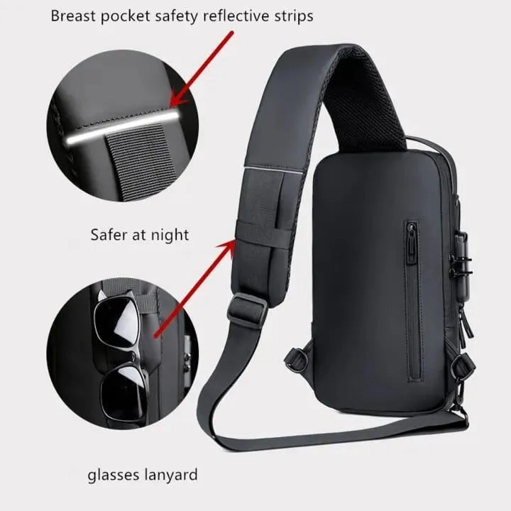 Men Waterproof Crossbody Bag Black Tan Multiple Compartment