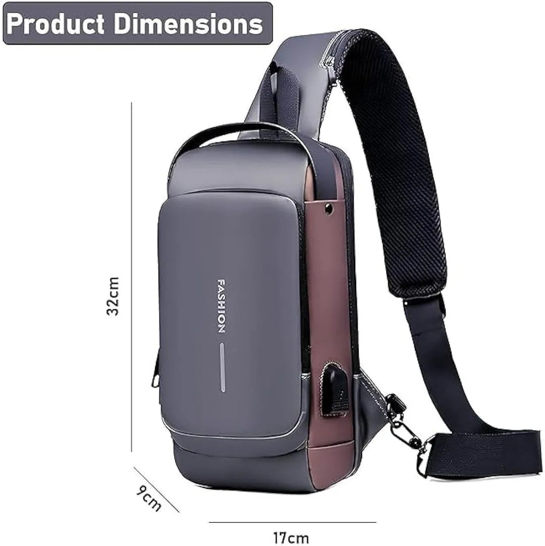 Men Waterproof Crossbody Bag Black Tan Multiple Compartment
