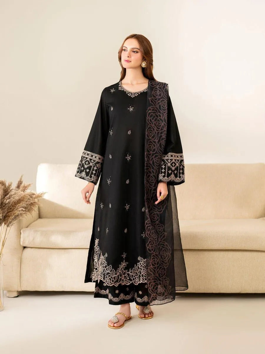 Black Embroidered Lawn 3Pcs Set for Women