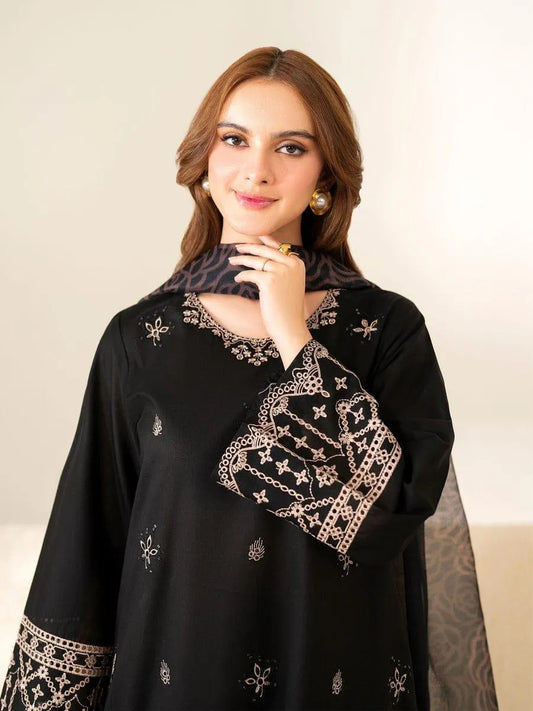 Black Embroidered Lawn 3Pcs Set for Women