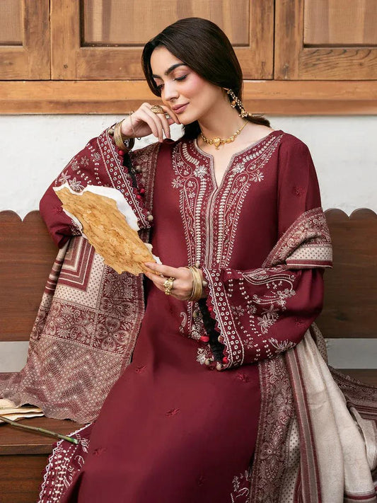 Maroon Embroidered 3 Pcs Lawn Suit for Eid & Parties