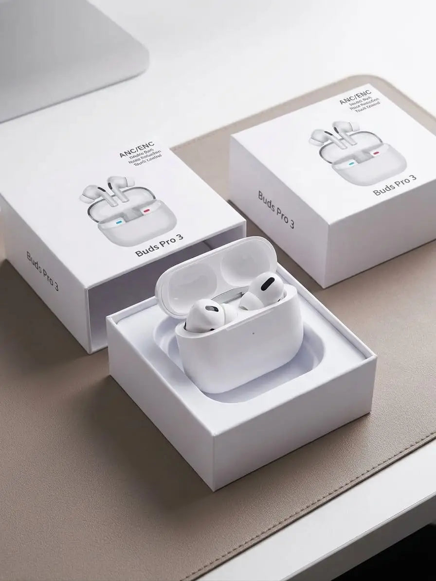 Buds Pro 3 ANC Wireless Bluetooth Earbuds with Touch Control, Triple Mic, Type-C Charging & 5-20 Hours Playtime – White