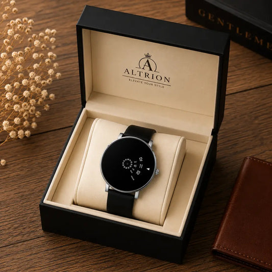 Minimalist Black Leather Quartz Watch – Lightweight & Stylish