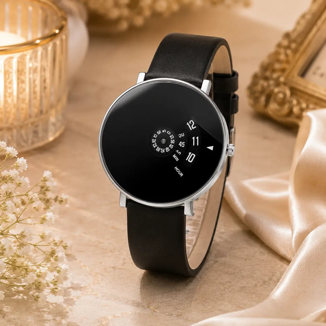 Minimalist Black Leather Quartz Watch – Lightweight & Stylish