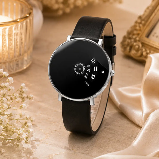 Minimalist Black Leather Quartz Watch – Lightweight & Stylish