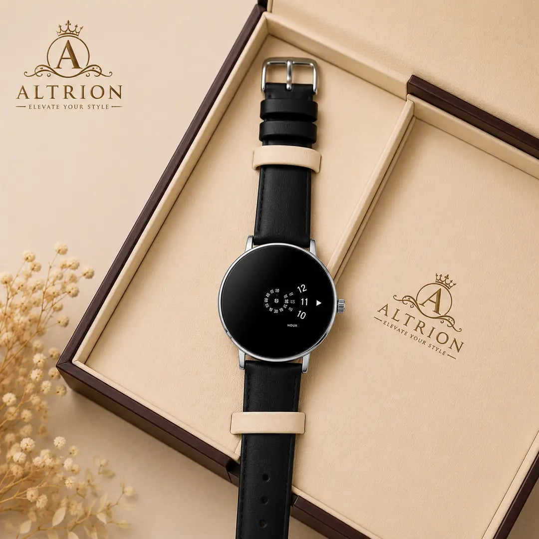 Minimalist Black Leather Quartz Watch – Lightweight & Stylish