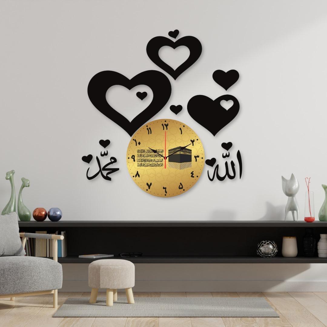 🕌 Islamic Calligraphy Wall Clock – 3D Black & Gold Premium Quartz Clock 🌙