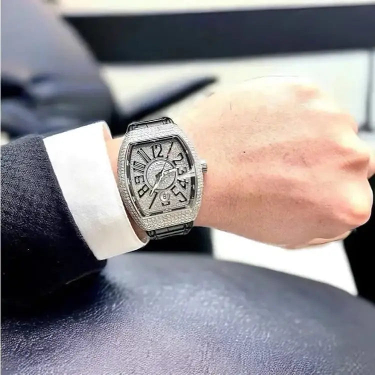 Diamond Stone Men's Luxury Fashion Watch, (Working Date & Premium Textured Strap)