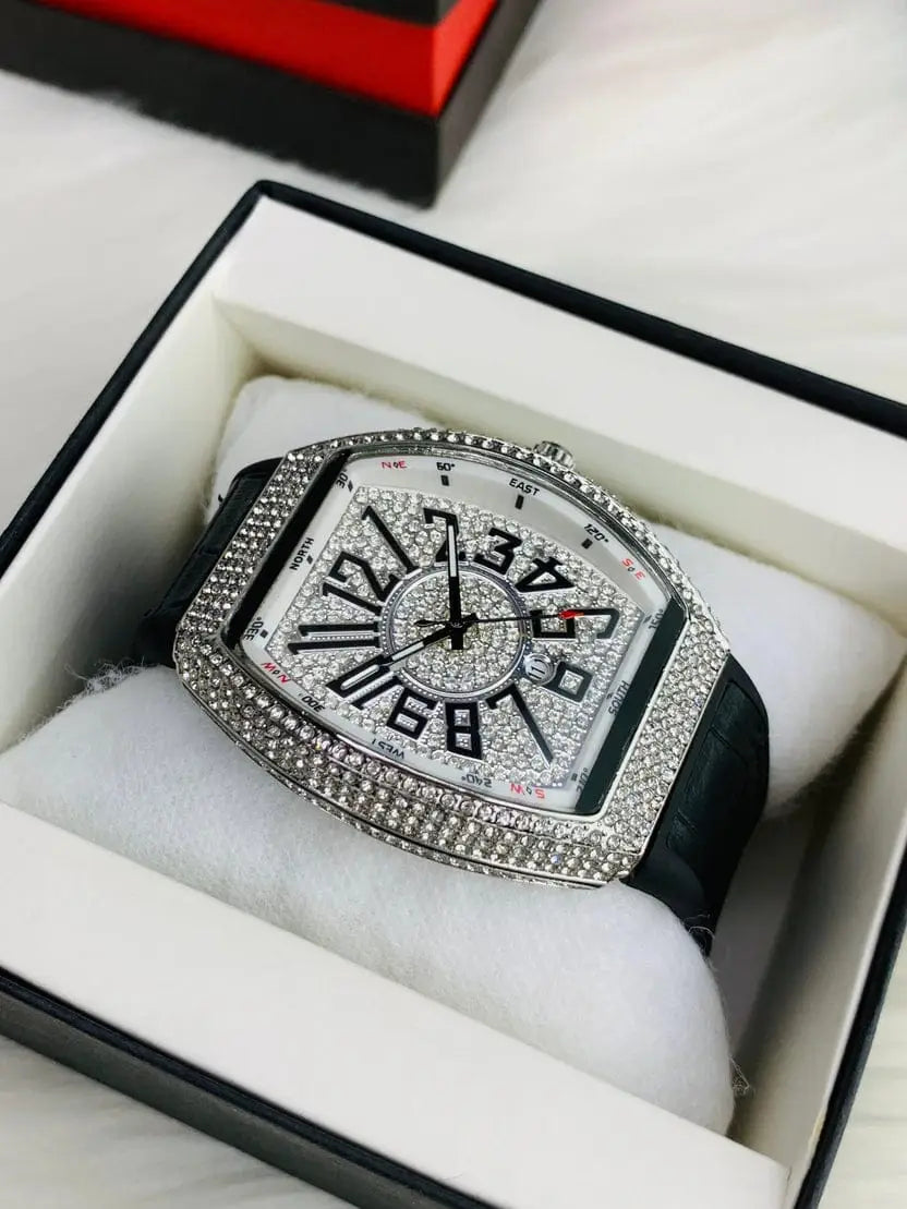 Diamond Stone Men's Luxury Fashion Watch, (Working Date & Premium Textured Strap)