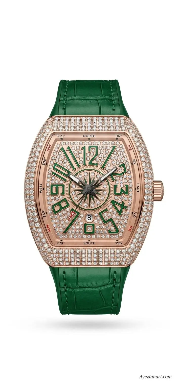 Diamond Stone Men's Luxury Fashion Watch, (Working Date & Premium Textured Strap)