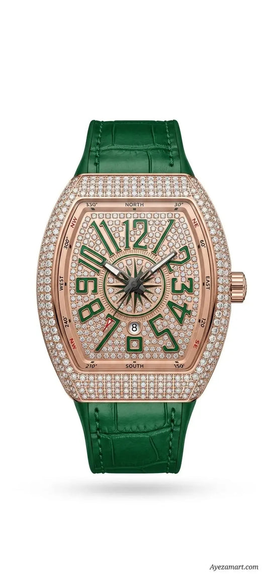 Diamond Stone Men's Luxury Fashion Watch, (Working Date & Premium Textured Strap)