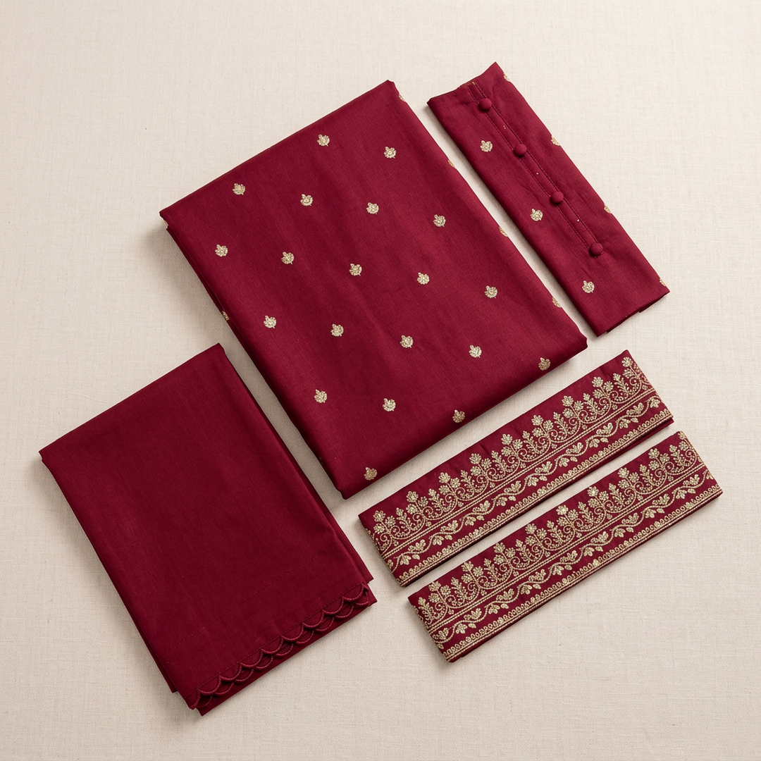 Maroon Embroidered 2-Piece Women Suit for Weddings Eid