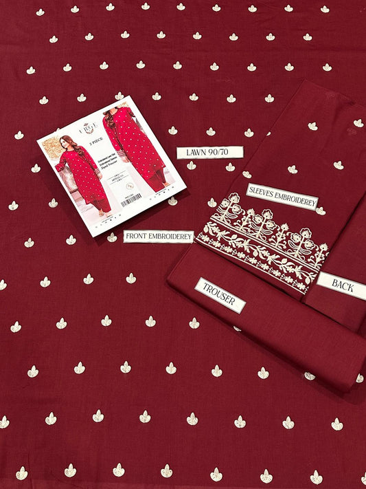Maroon Embroidered 2-Piece Women Suit for Weddings Eid