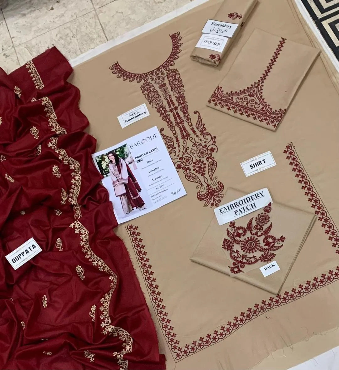 Brown Lawn Embroidered 3-Piece Set
