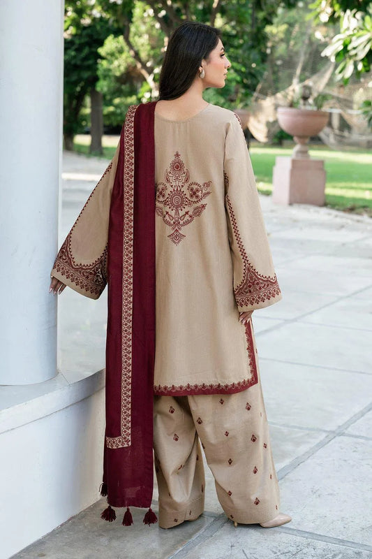 Brown Lawn Embroidered 3-Piece Set